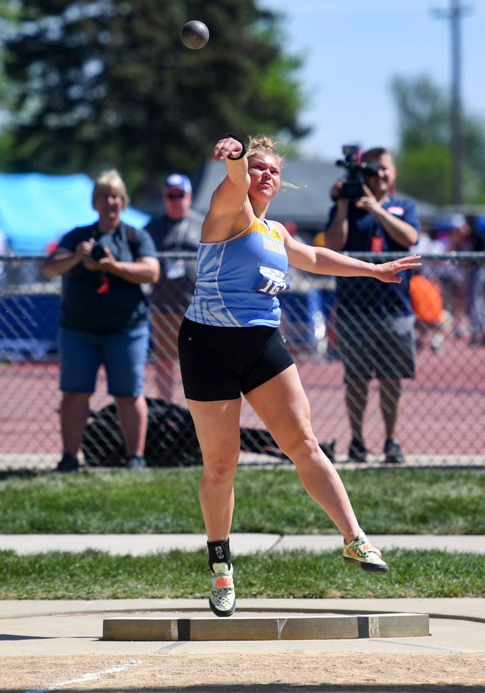 Hamlin's Gracelyn Leiseth competes in the class A shot put finals in the final day of the state track meet on Saturday, May 28, 2022, Howard Wood Field in Sioux Falls.