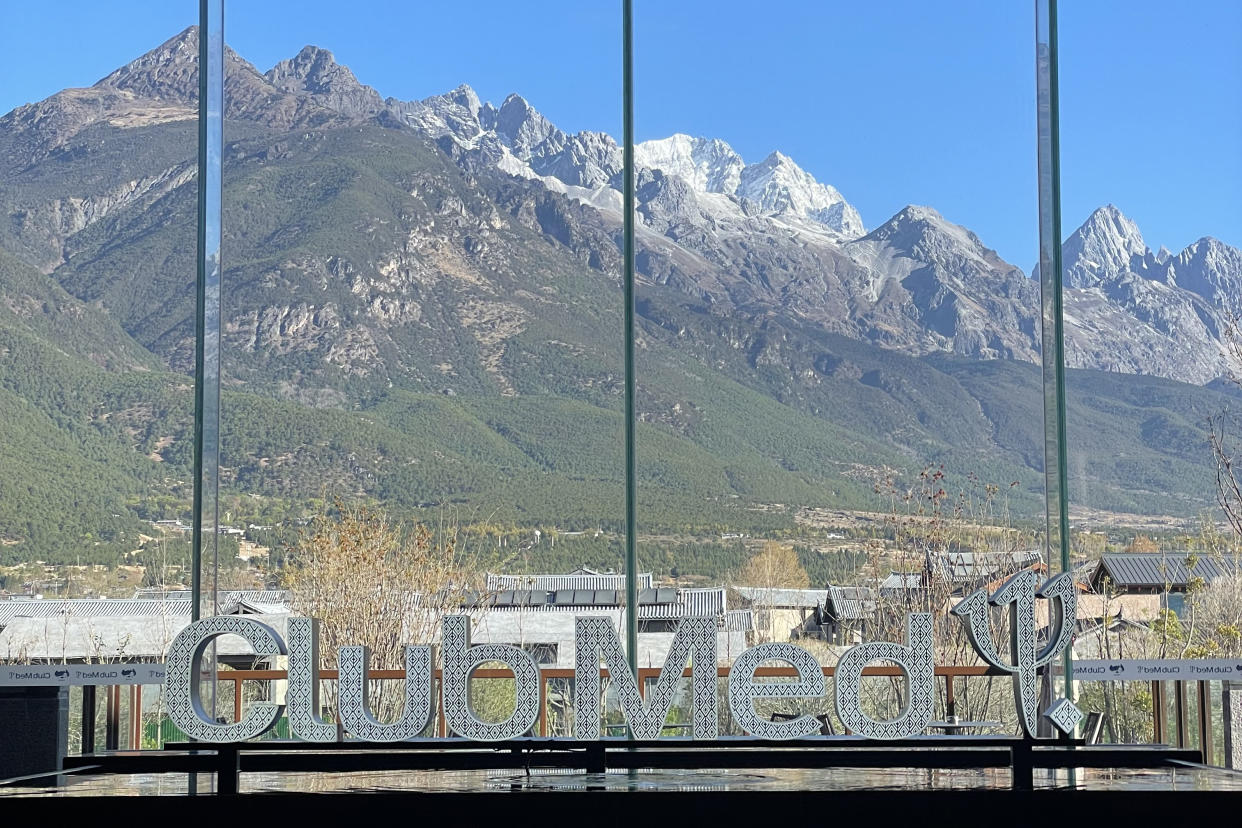 At the lobby of Club Med Lijiang with the Jade Dragon Snow Mountain in the background. (Photo: Lim Yian Lu)