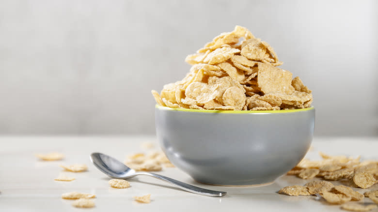 Heaping bowl of corn flakes