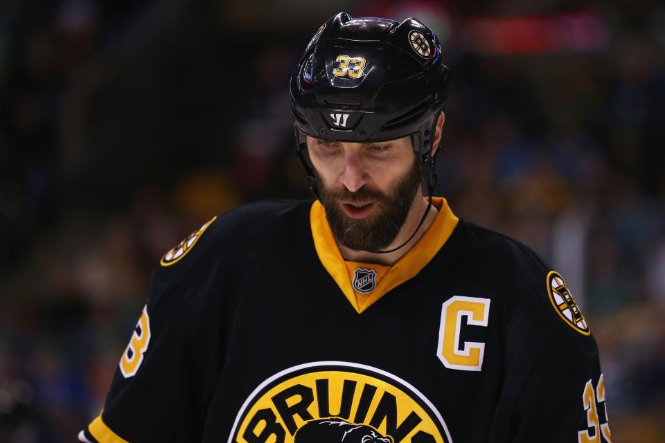 BOSTON, MA - MARCH 17: Zdeno Chara #33 of the Boston Bruins looks on during the game against the Buffalo Sabres during the second period at TD Garden on March 17, 2015 in Boston, Massachusetts.  (Photo by Maddie Meyer/Getty Images)