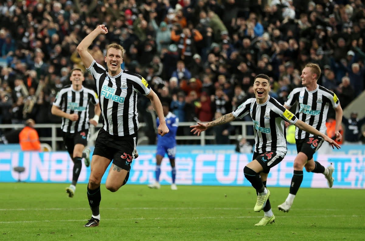 Dan Burn celebrates breaking the deadlock at St James’ Park (Action Images via Reuters)