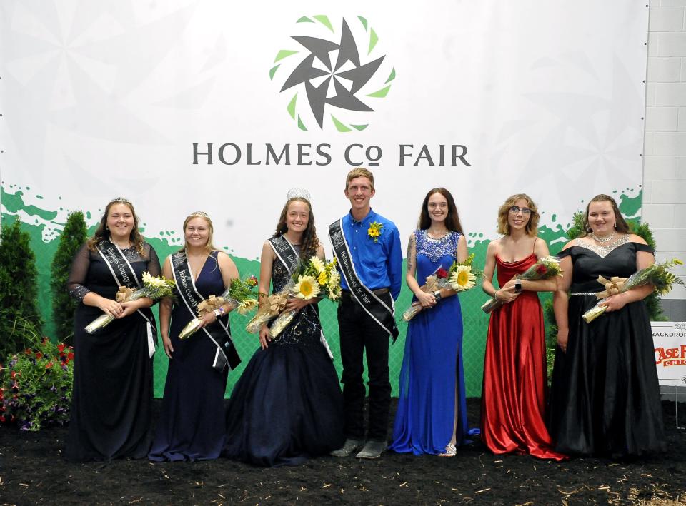 The Holmes County Fairy royalty are from left, Alysa Pringle, Brianna Vansickle, Queen Sarah Irwin, King Garrett Houin, Sierra Parks, Gennavieve Miller an Dakota Ringwalt.