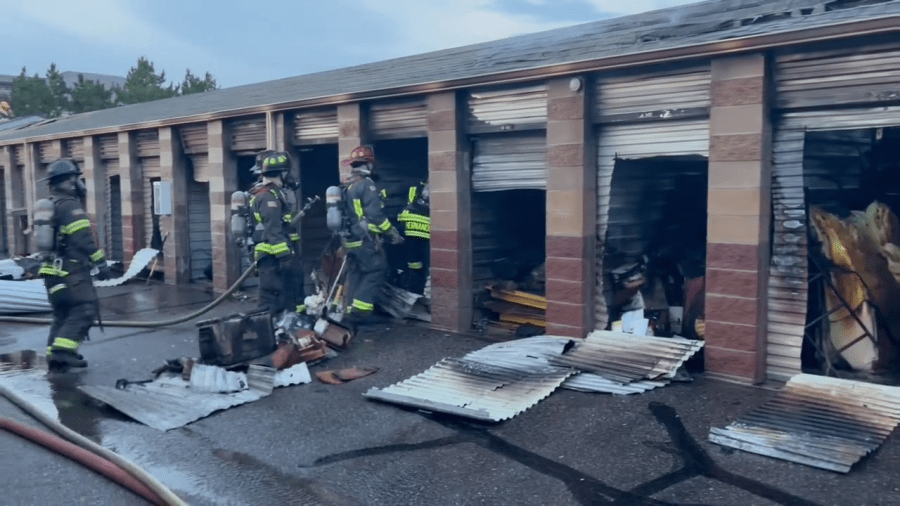 Multiple units at a commercial storage facility near Centennial were damaged in a two-alarm fire Sunday. (South Metro Fire Rescue)