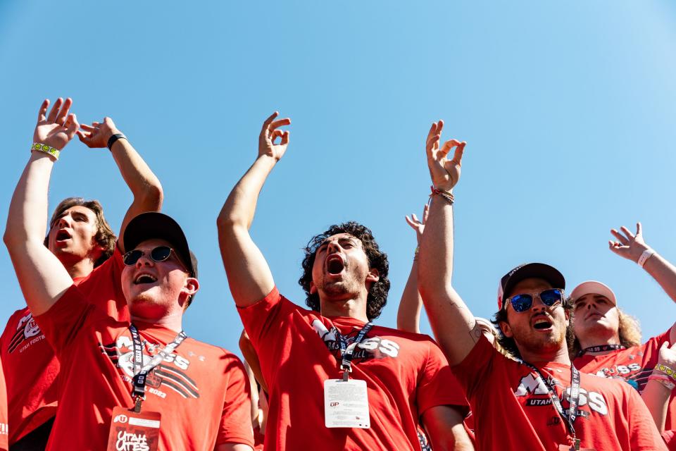 Members of the Utah Utes student section get loud during a third down during the game against the Weber State Wildcats at Rice-Eccles Stadium in Salt Lake City on Saturday, Sept. 16, 2023. | Megan Nielsen, Deseret News