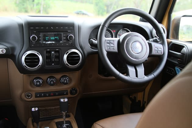 Tough plastics everywhere in the Wrangler. Feels like they could survive a nuclear war. (Credit: CarBuyer 222)