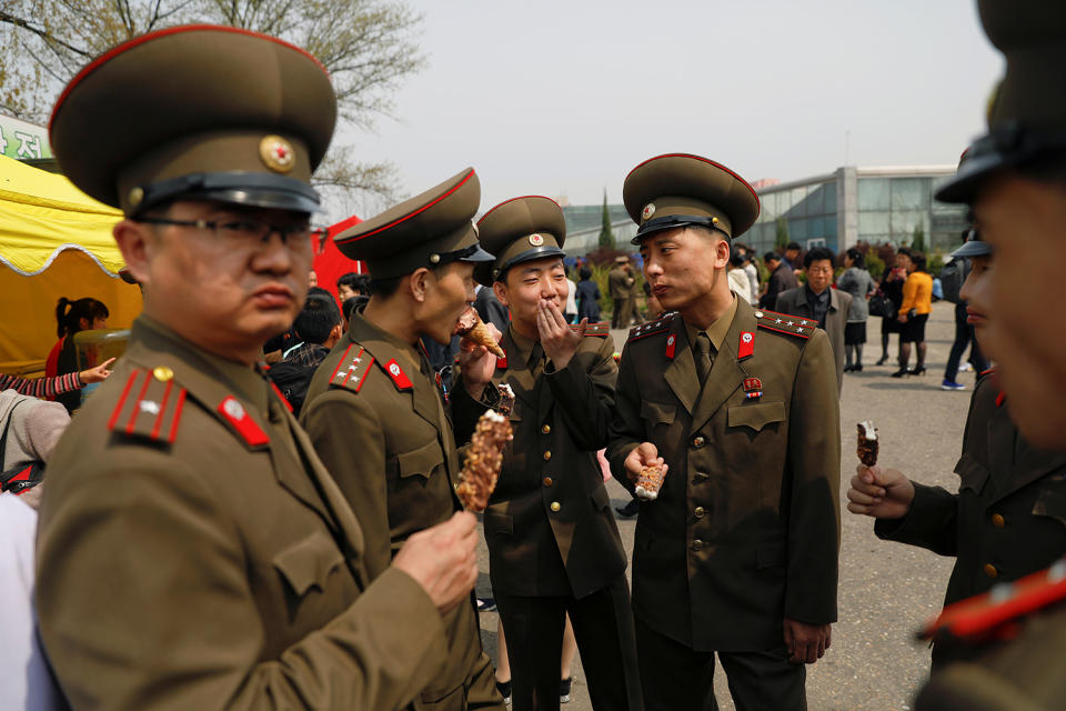 North Korean soldiers enjoy ice cream