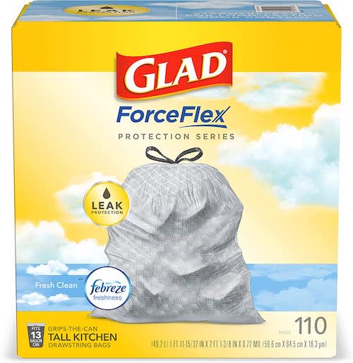 Glad ForceFlex Protection Series Tall Kitchen Trash Bags, Fresh Clean with Febreze