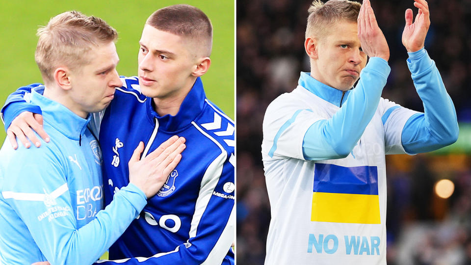 Everton and Manchester City players Oleksandr Zinchenko and Vitaliy Mykolenko after Russia invaded their home country of Ukraine.