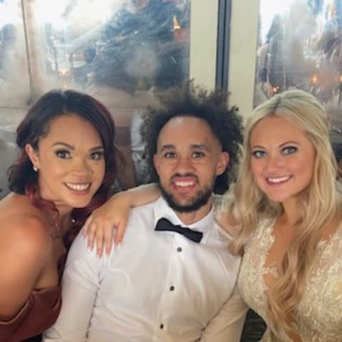 <p>Derrick White Instagram</p> Derrick White with his sister Brianna and wife Hannah Schneider.