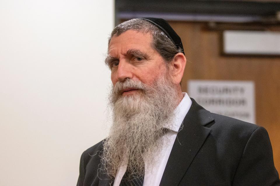 Rabbi Osher Eisemann appears before Superior Court Judge Joseph Paone during a motion for a new trial at Middlesex County Courthouse in New Brunswick, NJ Friday, July 8, 2022. 
