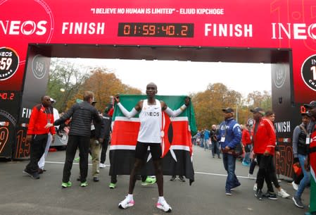 Eliud Kipchoge, the marathon world record holder from Kenya, attempts to run a marathon in under two hours in Vienna