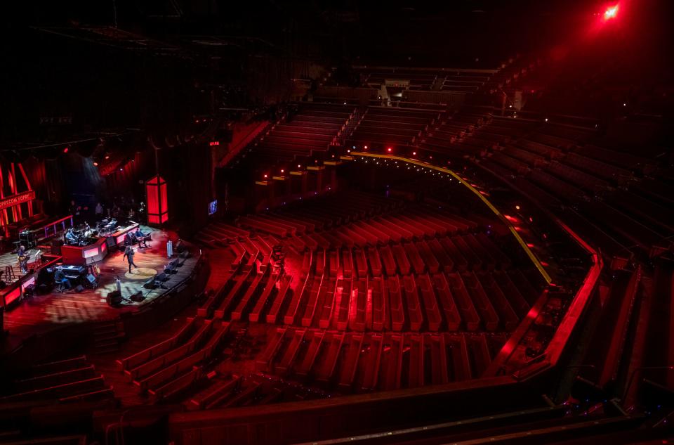 Mandy Barnett performs during the Grand Ole Opry broadcast on WSM Radio without a live audience at the iconic Grand Ole Opry House in Nashville, Tennessee, on Saturday.