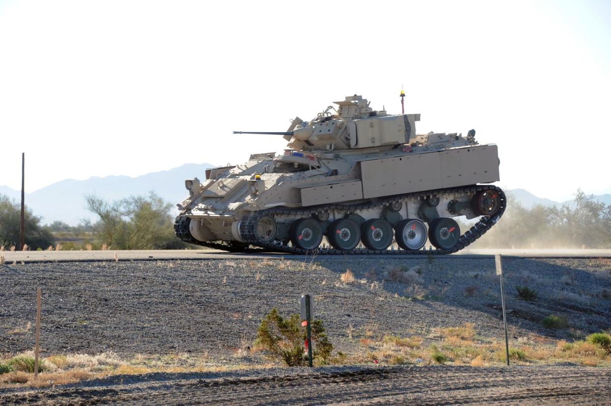 since last may, us army yuma proving ground ypg has been testing advanced running gear arg for potential use on the future ngcv optionally manned fighting vehicle the arg system is using an existing bradley fighting vehicle as a surrogate test platform a robust suspension system is vital for a vehicle that tips the scales at more than 40 tons, and ypg has unparalleled test expertise and hundreds of miles of road courses of various degrees of ruggedness that closely simulates what a soldier might experience in theater the novel track and suspension system has already yielded vital insights in evaluations done here