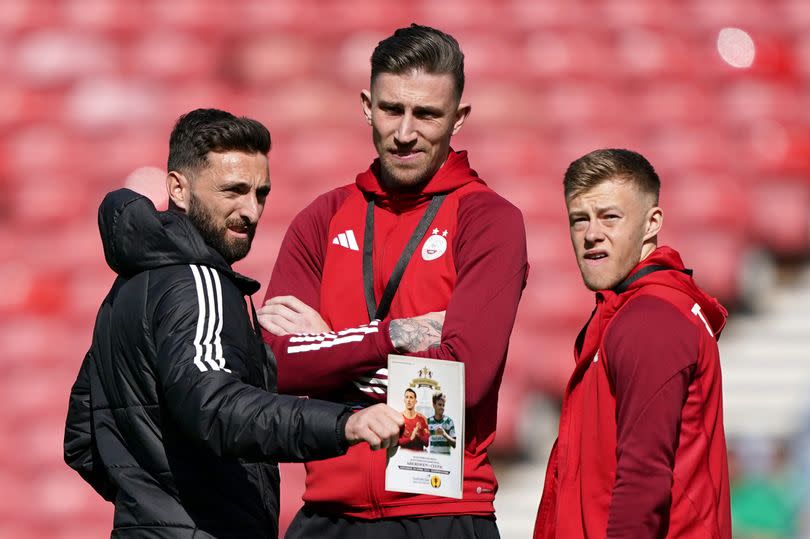 From left, Aberdeen's Graeme Shinnie, Angus MacDonald and Connor Barron -Credit:Andrew Milligan/PA Wire.