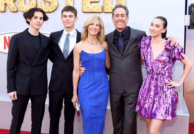 <p>Amy Sussman/Getty</p> Jerry Seinfeld and his family attend the Los Angeles premiere of 'Unfrosted' on April 30, 2024