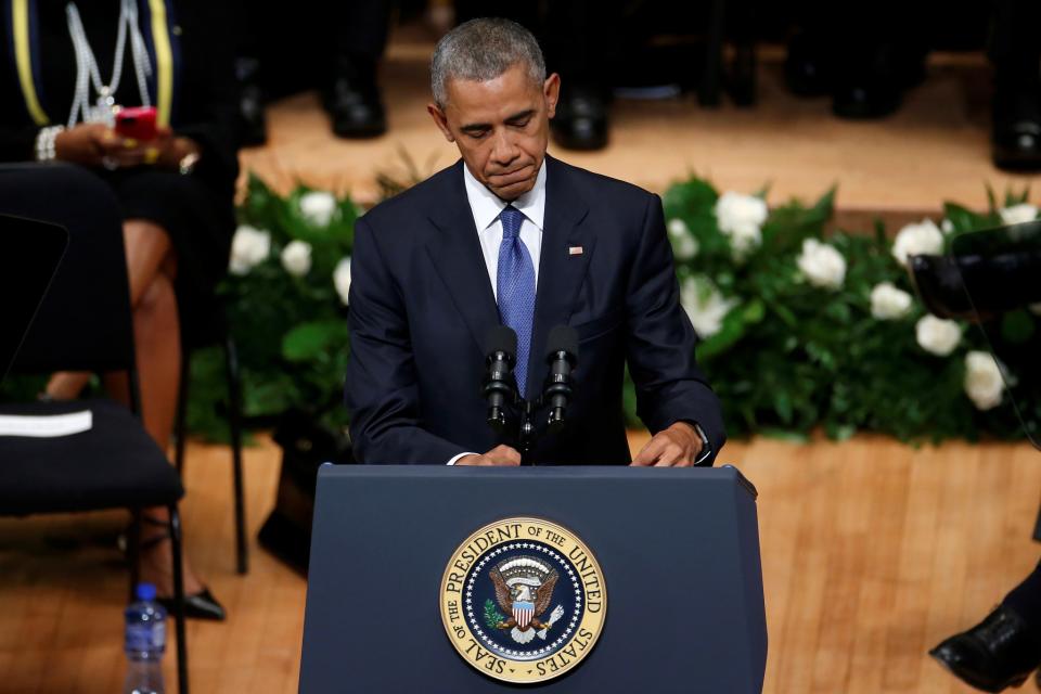 President Obama speaks at memorial for slain Dallas police