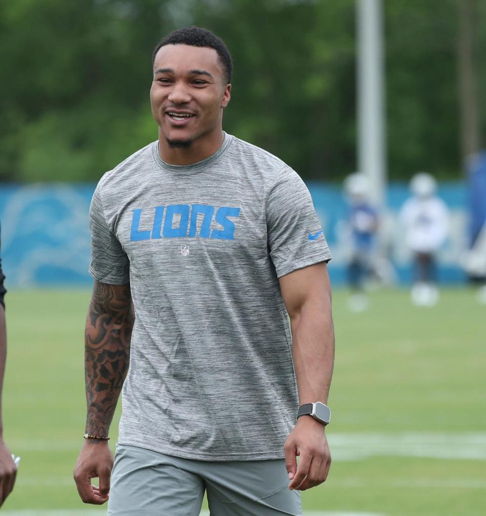 Detroit Lions cornerback Brian Branch walks off the field after Rookie Minicamp Saturday, May 13, 2023.