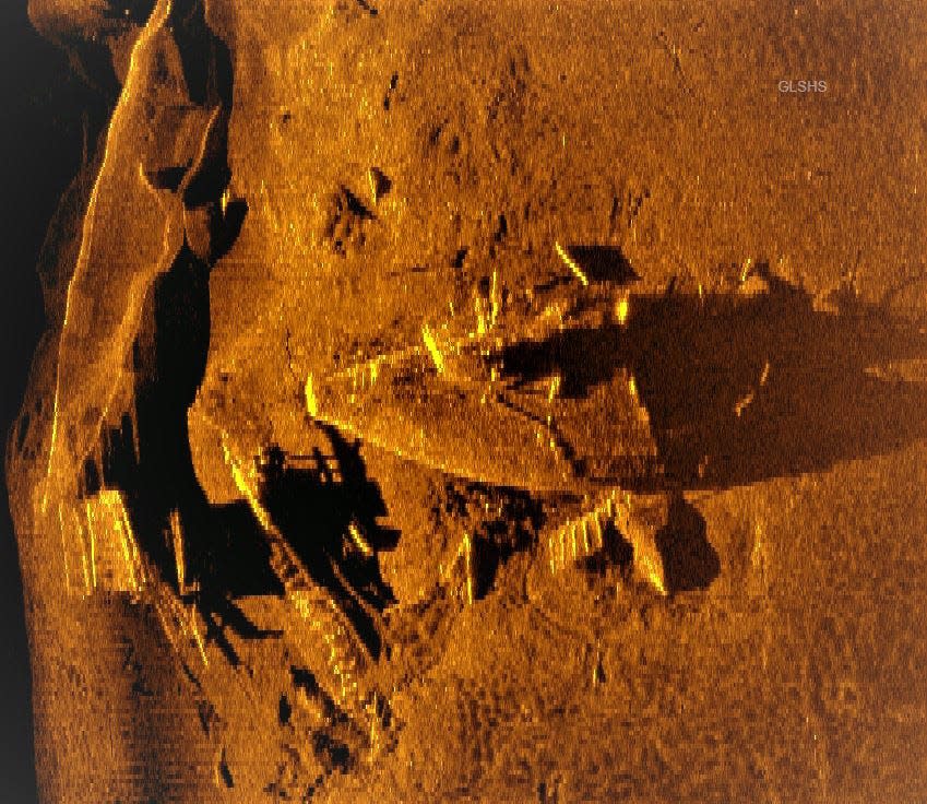 A SONAR image of the Barge 129 bow. The 292-foot Whaleback ship has been found in Lake Superior more than 100 years after a storm sank it.