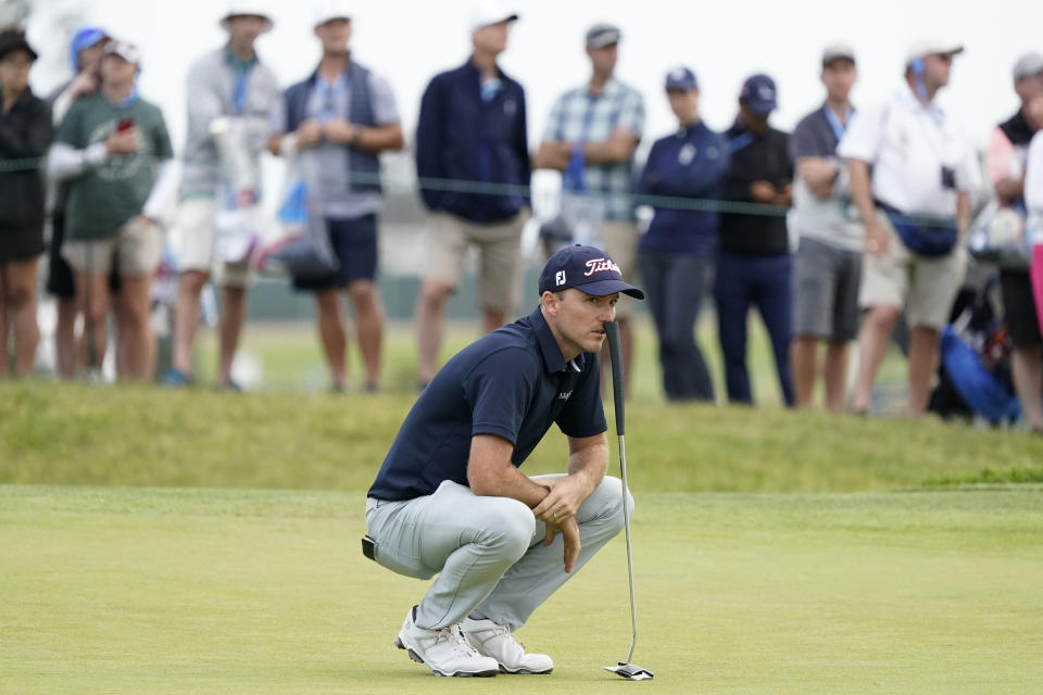 Russell Henley waits to hit on the ninth green during the second round of the U.S. Open Golf Championship, Friday, June 18, 2021, at Torrey Pines Golf Course in San Diego. (AP Photo/Marcio Jose Sanchez)
