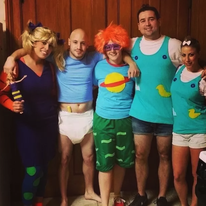 A group dressed in clothes as the babies from Rugrats