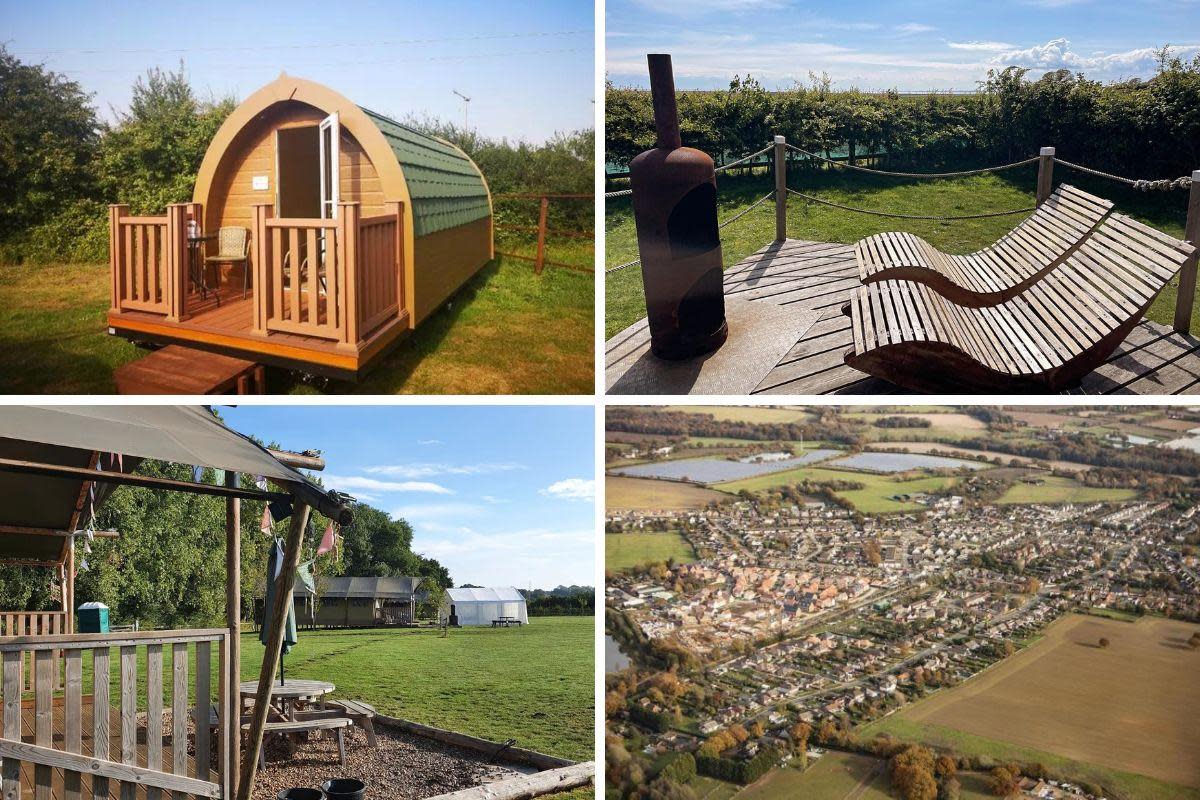 Camping - (Clockwise top left) The Pretty Thing campsite, Lee Wick Farm Cottages and Glamping,  Alresford village, and Woodchests Glamping <i>(Image: Web/Steve Brading)</i>