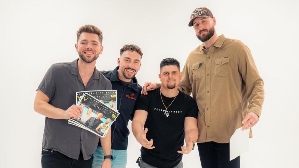 Former NBA player Tyler Lydon is among a panel of entrepreneurs, including Daymond John and Ali Krieger, speaking at The Academy in Poughkeepsie on March 30. From left: Bryce Eckwall, Zac Dingee, Tony Cappelletti and Lydon.