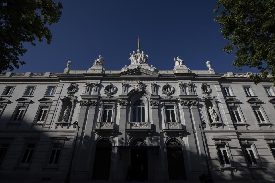 General view of Spain's Supreme Court in Madrid, Spain, Wednesday, June 12, 2019. A dozen politicians and activists on trial for their failed bid in 2017 to carve out an independent Catalan republic in northeastern Spain will deliver their final statements Wednesday as four months of hearings draw to an end. Since mid-February, the trial at Spain's Supreme Court in Madrid has heard testimony from more than 500 witnesses and seen hours of videos from protests that included a police crackdown. It all played out before a live television audience as prosecutors accused the defendants of attempting a "coup d'etat." (AP Photo/Bernat Armangue)