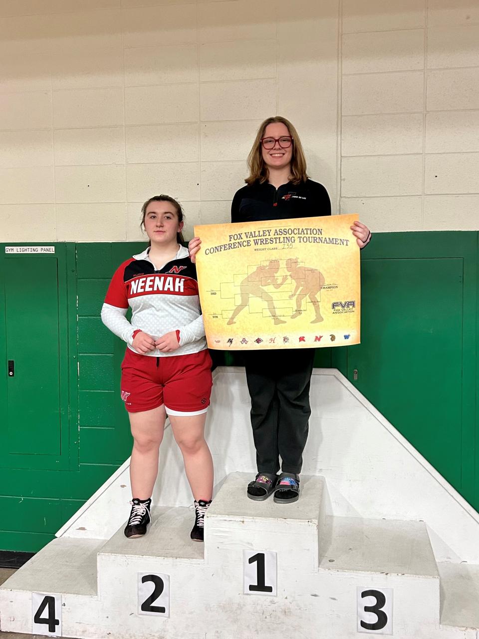 Fond du Lac High School junior Reghan Ziegler took first place in the 235-lb weight class at the Fox Valley Association conference championship tournament meet, Sat. Feb. 3, 2024 at Oshkosh North High School in Oshkosh, Wis.