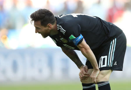 Soccer Football - World Cup - Group D - Argentina vs Iceland - Spartak Stadium, Moscow, Russia - June 16, 2018 Argentina's Lionel Messi looks dejected REUTERS/Carl Recine