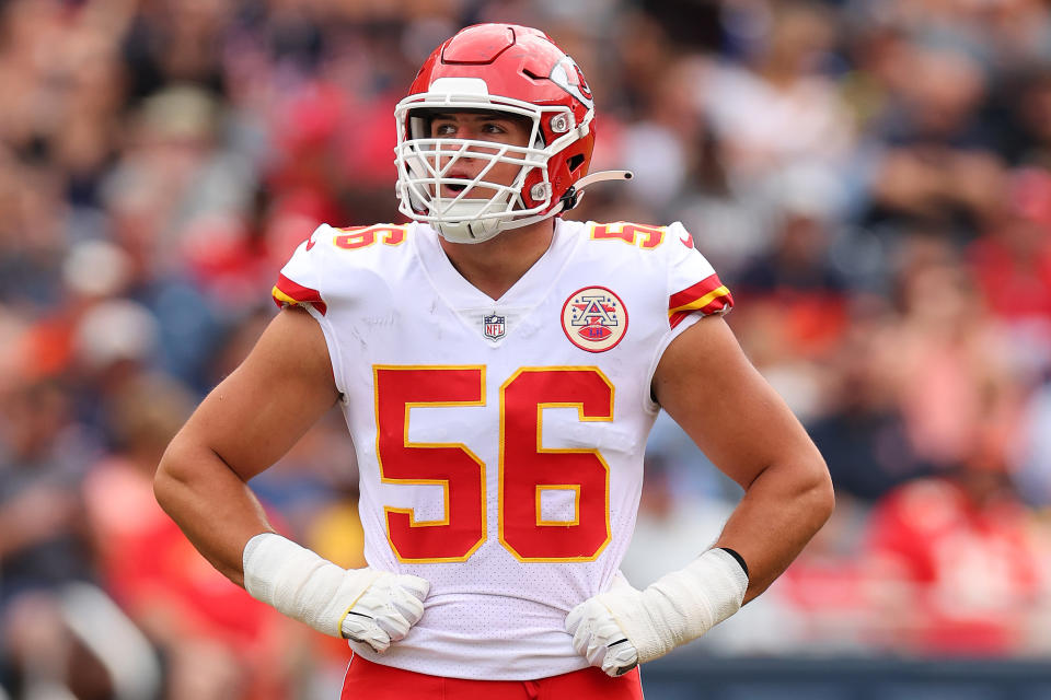 George Karlaftis of the Kansas City Chiefs should play plenty as a rookie. (Photo by Michael Reaves/Getty Images)