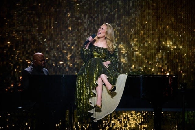 Adele performs "I Drink Wine" during The BRIT Awards 2022 at The O2 Arena on Tuesday in London.