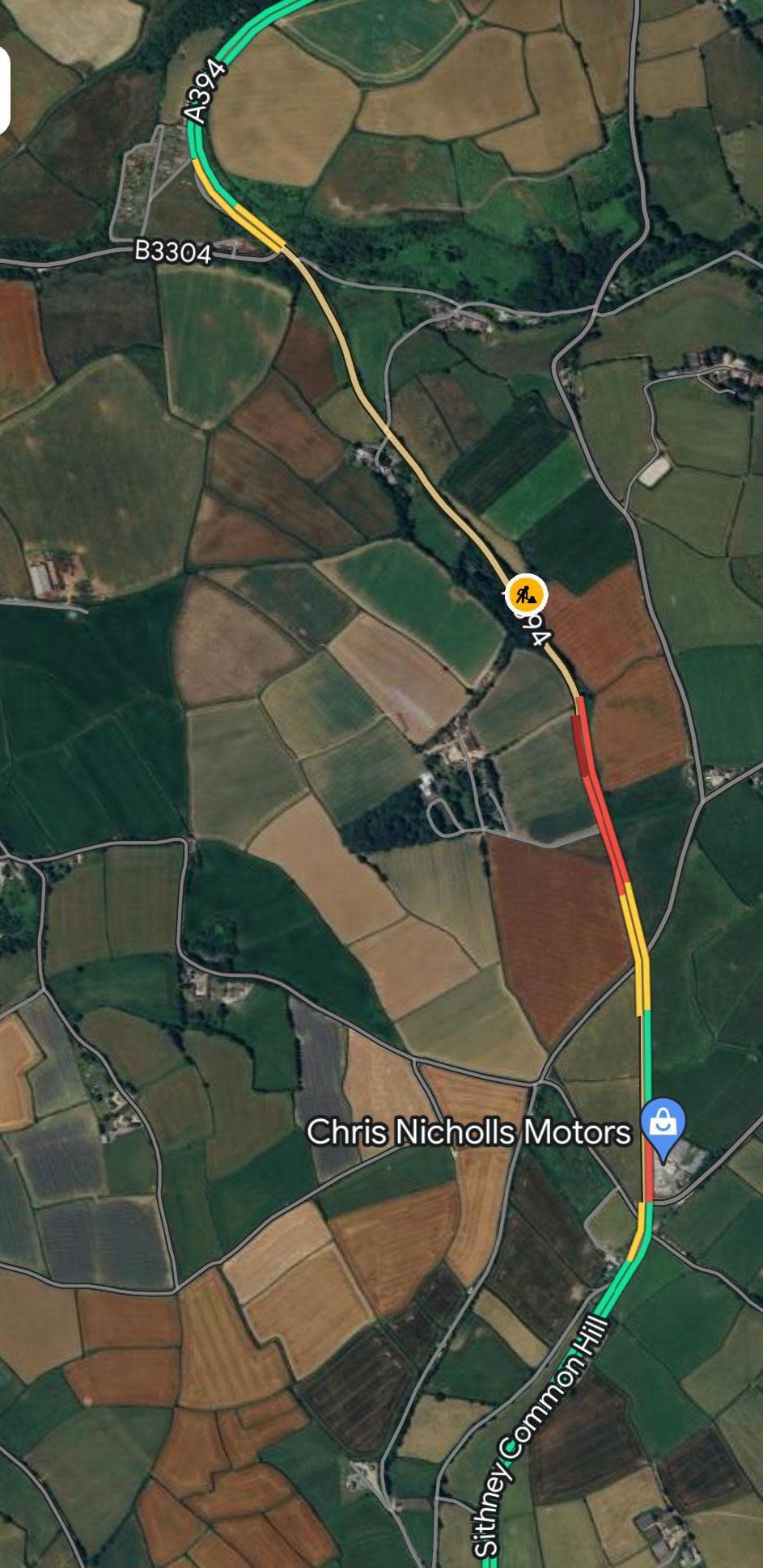 Falmouth Packet: Google Maps showed slow moving traffic just past Chris Nicholls on the A394 this morning 