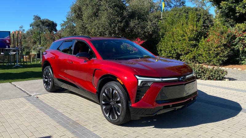 A Blazer EV RS eAWD in bright red at the launch event.