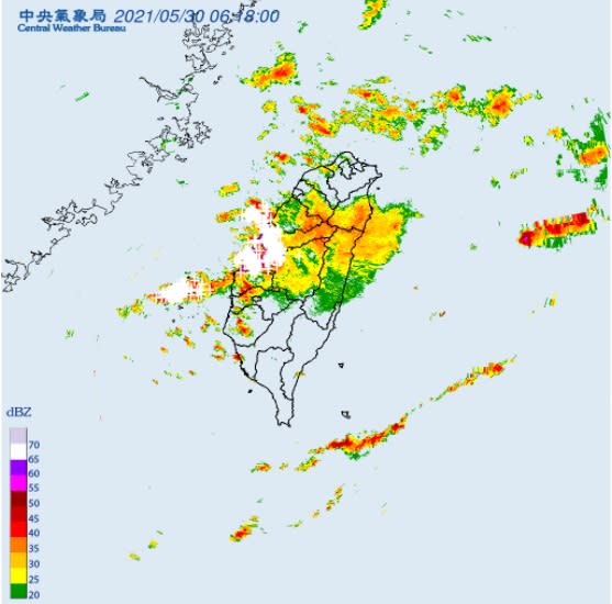 氣象局針對台中市、彰化縣、雲林縣發布大雷雨即時訊息，時間為今天上午6:30至2021-05-30 07:30。   圖/氣象局