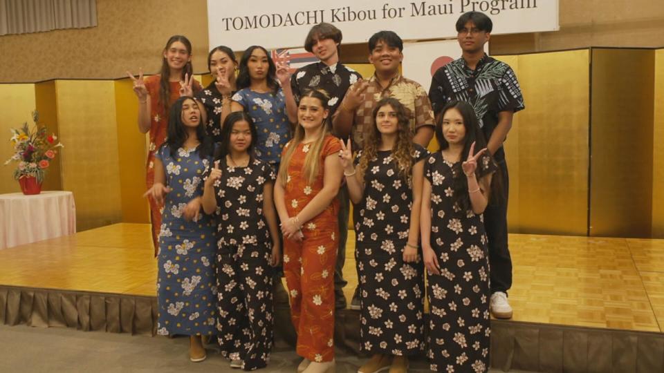 PHOTO: 11 students affected by the Lahaina wildfires in Maui visit Higashimatsushima, Miyagi, to witness its recovery from the Great East Japan Earthquake and Tsunami of 2011. (ABC News)