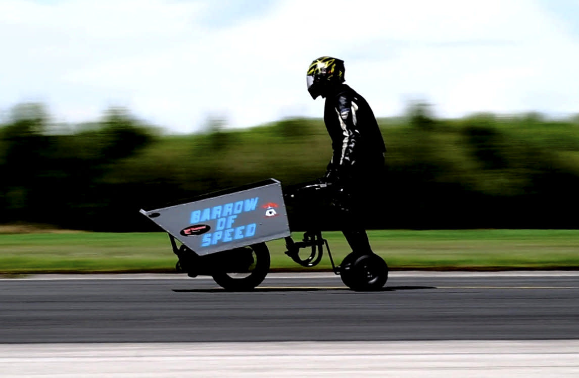 Kevin Nicks who set a wheelbarrow Guinness world speed record. (SWNS)