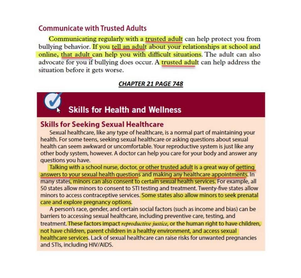 Esto es lo que el grupo objetó en la lección sobre Comunicación con Adultos de Confianza en el libro de texto de educación sexual, 'Comprehensive Health Skills, que la Junta Escolar de Miami-Dade decidió no adoptar en una votación de 5 a 4.