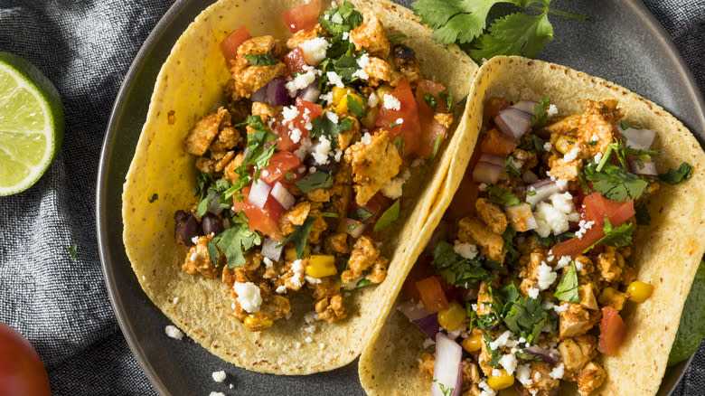 Tofu tacos on plate 