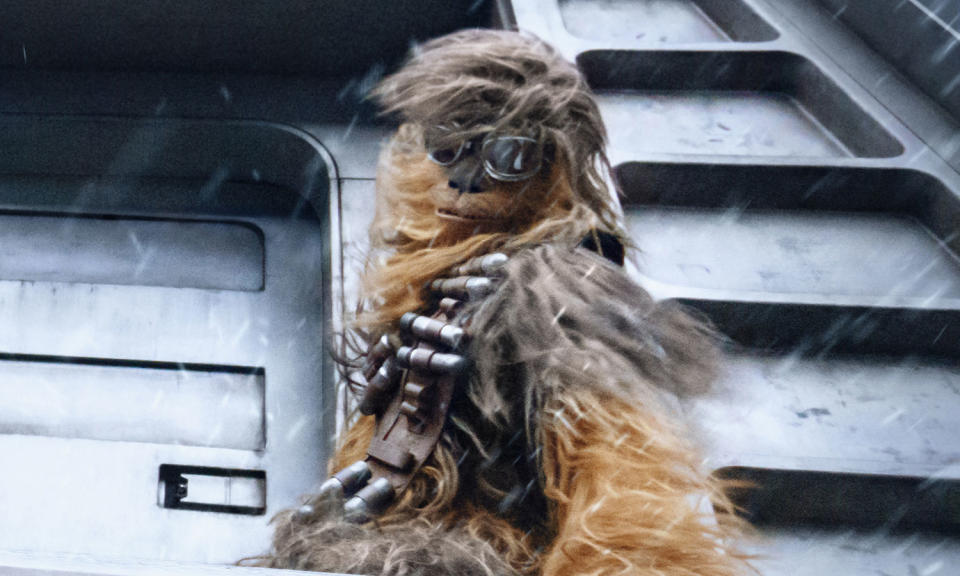 Because he’s worth it… Chewie and Han perform a daring heist in <i>Solo: A Star Wars Story</i>. (Lucasfilm/Disney)