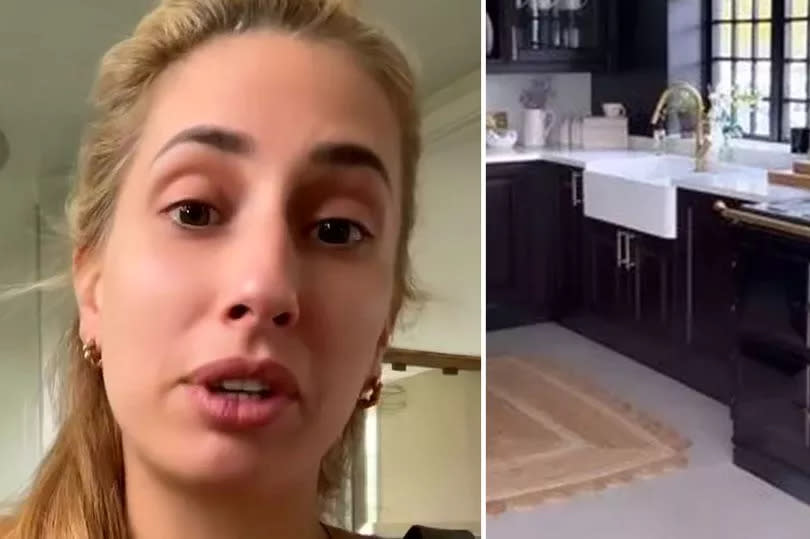 Stacey Solomon in a recent video alongside a photo of her kitchen