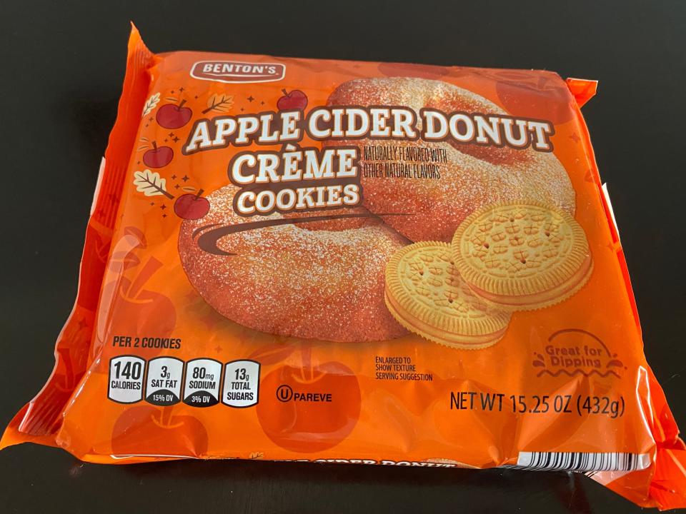 Orange package of apple cider donut cookies from aldi