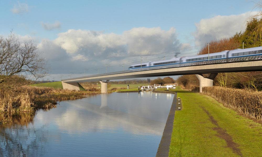 An artist’s impression of an HS2 train on the Birmingham and Fazeley viaduct, part of the proposed route for the HS2 high-speed rail scheme