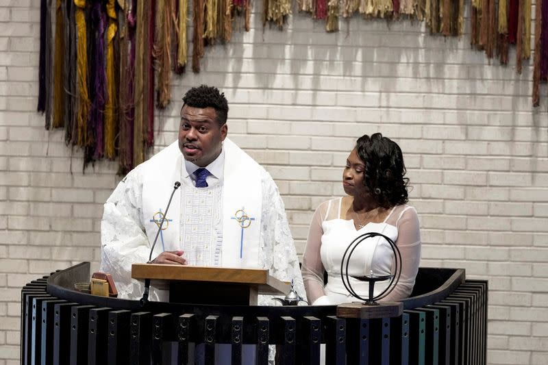 Former Tennessee lawmaker Justin Pearson speaks at an Easter Sunday service in Memphis
