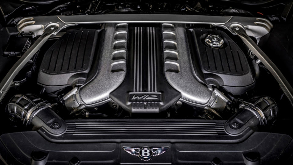 The W-12 engine inside a Bentley Continental GT Speed.