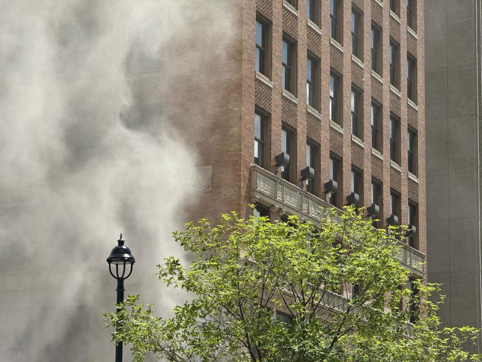 PHOTO: Smoke rises from a JPMorgan Chase & Co. building following an explosion, May 28, 2024, in Youngstown, Ohio. (Ron Flaviano via Reuters)