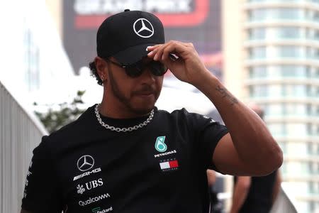 FILE PHOTO: Formula One F1 - Azerbaijan Grand Prix - Baku City Circuit, Baku, Azerbaijan - April 25, 2019 Mercedes' Lewis Hamilton REUTERS/Anton Vaganov