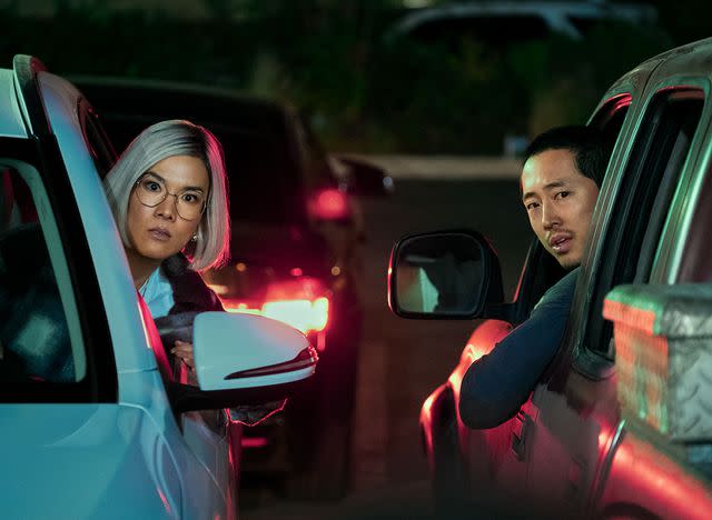 <p>Andrew Cooper/Netflix</p> Ali Wong and Steven Yeun on "Beef"