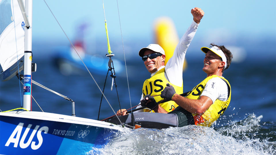 Mat Belcher and Will Ryan (pictured) celebrate after winning gold at the Tokyo Olympics.