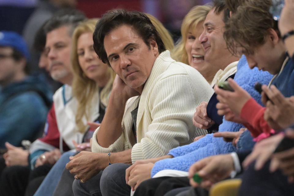Detroit Pistons owner Tom Gores sits courtside during the team's 112-106 loss to the Los Angeles Clippers at Crypto.com Arena in L.A., Feb. 10, 2024.
