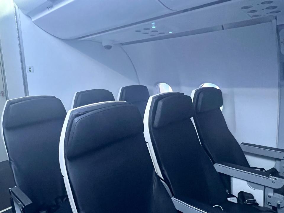 Inside the A320 mock cabin — Air New Zealand's Academy of Learning in Auckland.